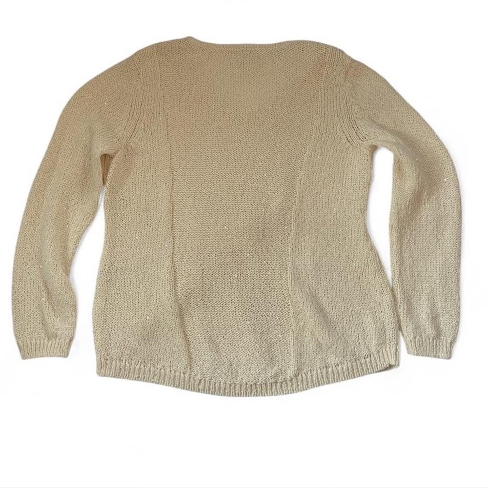 Chico’s Cream Gold Metallic Knit Sweater V Neck Cozy Size 2 - Picture 7 of 7